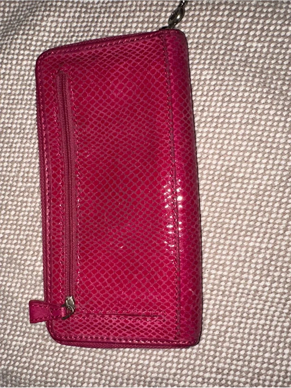 FOSSIL Snakeskin Embossed Pink Leather Zip Around Clutch Wallet